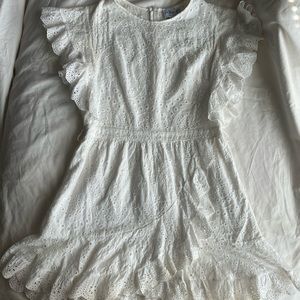 White Ruffled Lace Mini Dress